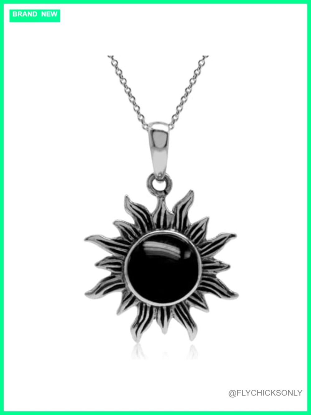 8mm Cabochon Gemstone 925 Sterling Silver Sun Ray Pendant Necklace 18 Inch Chain
